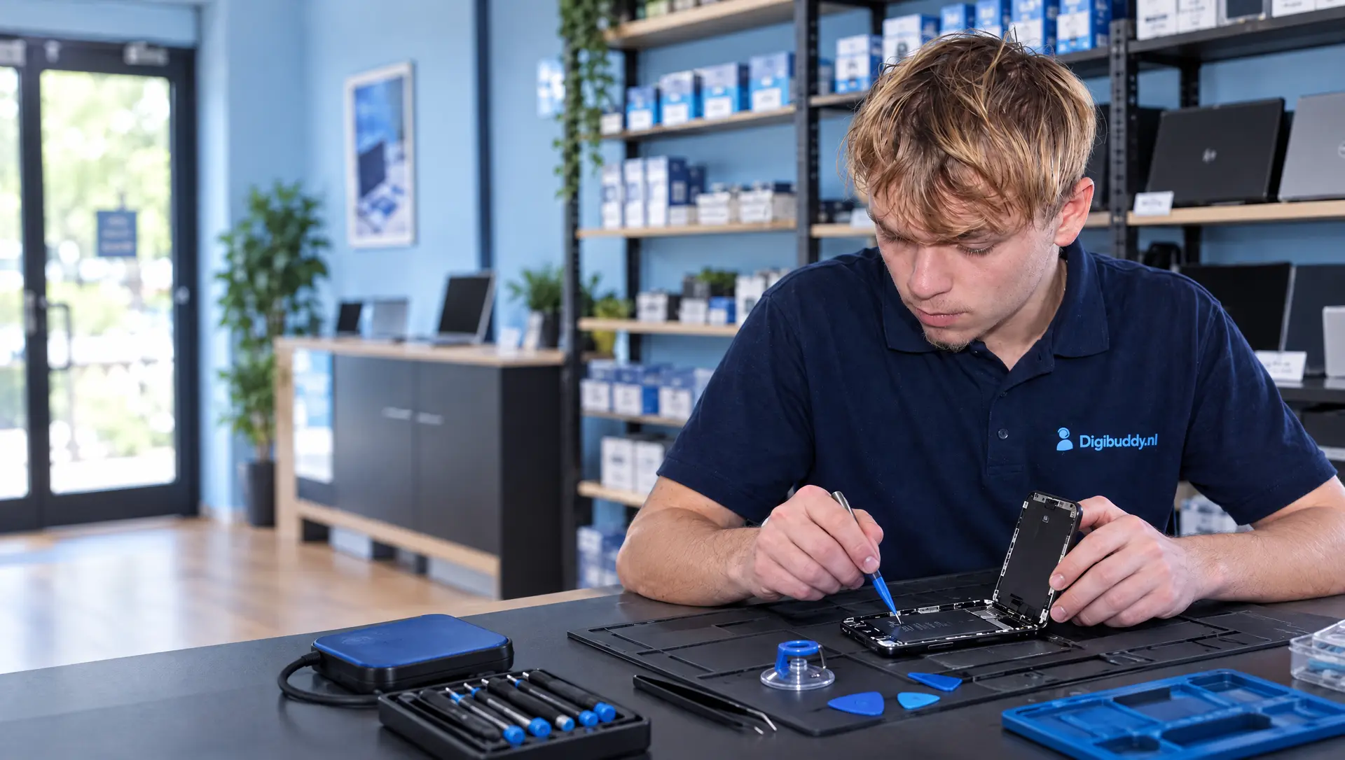 Digibuddy-technicus vervangt een telefoonscherm