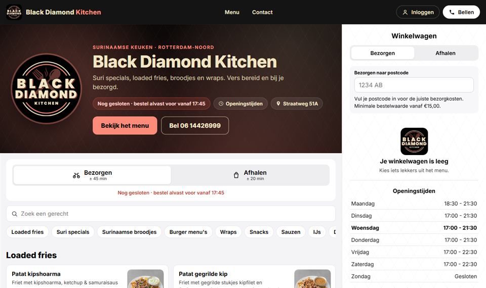 Voorbeeld: website van Black Diamond Kitchen