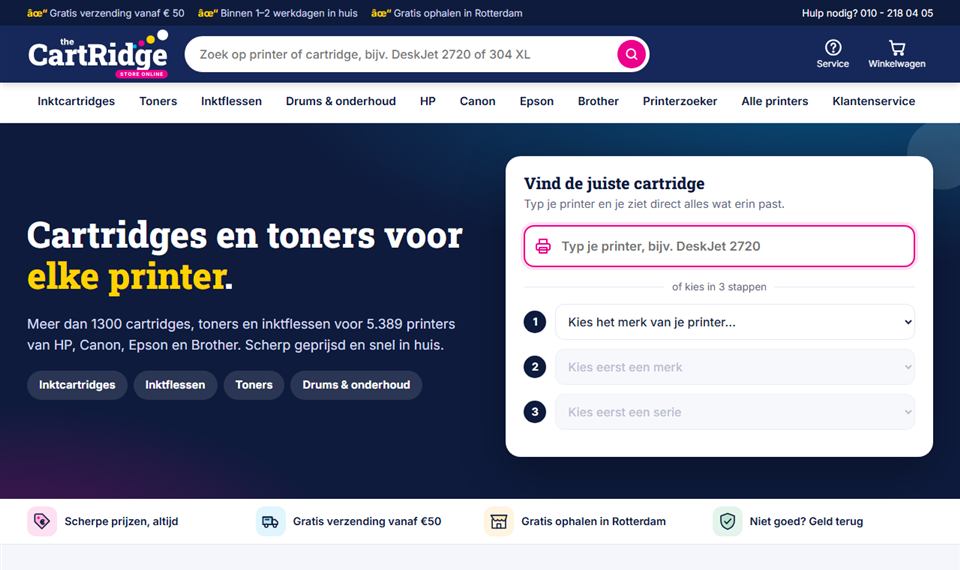 Voorbeeld: website van The Cartridge Store