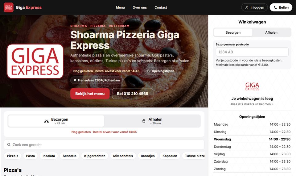 Voorbeeld: website van Giga Express