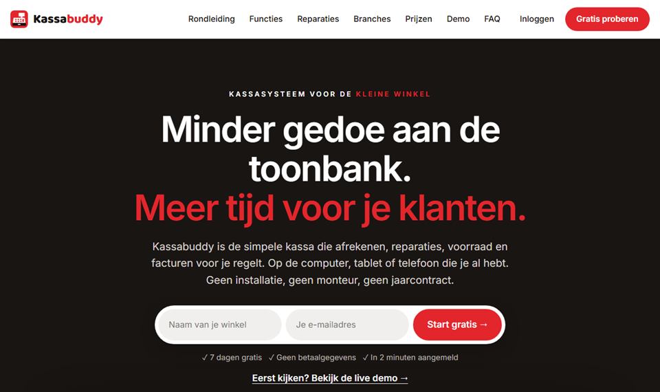 Voorbeeld: website van Kassabuddy
