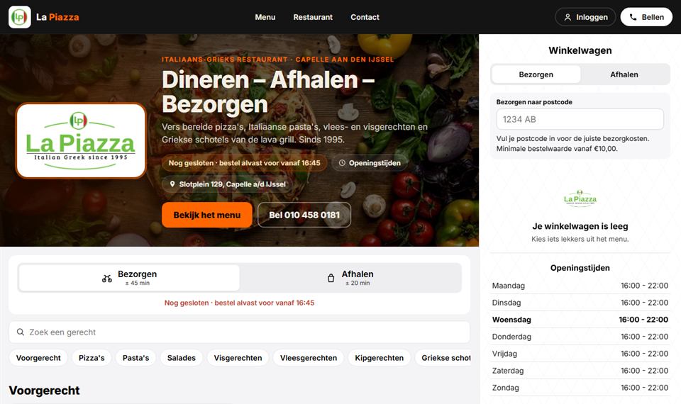Voorbeeld: website van La Piazza Capelle