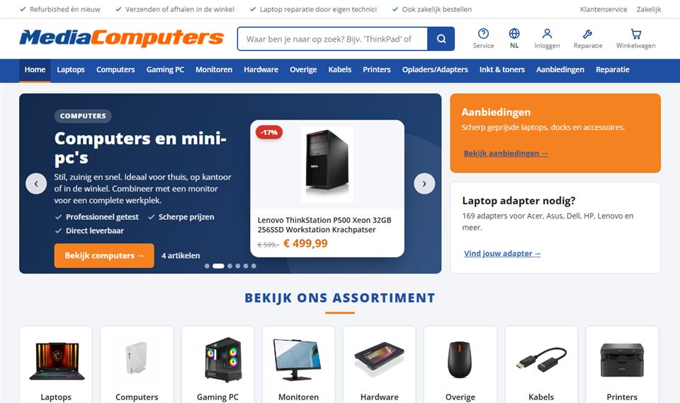 Voorbeeld: website van MediaComputers